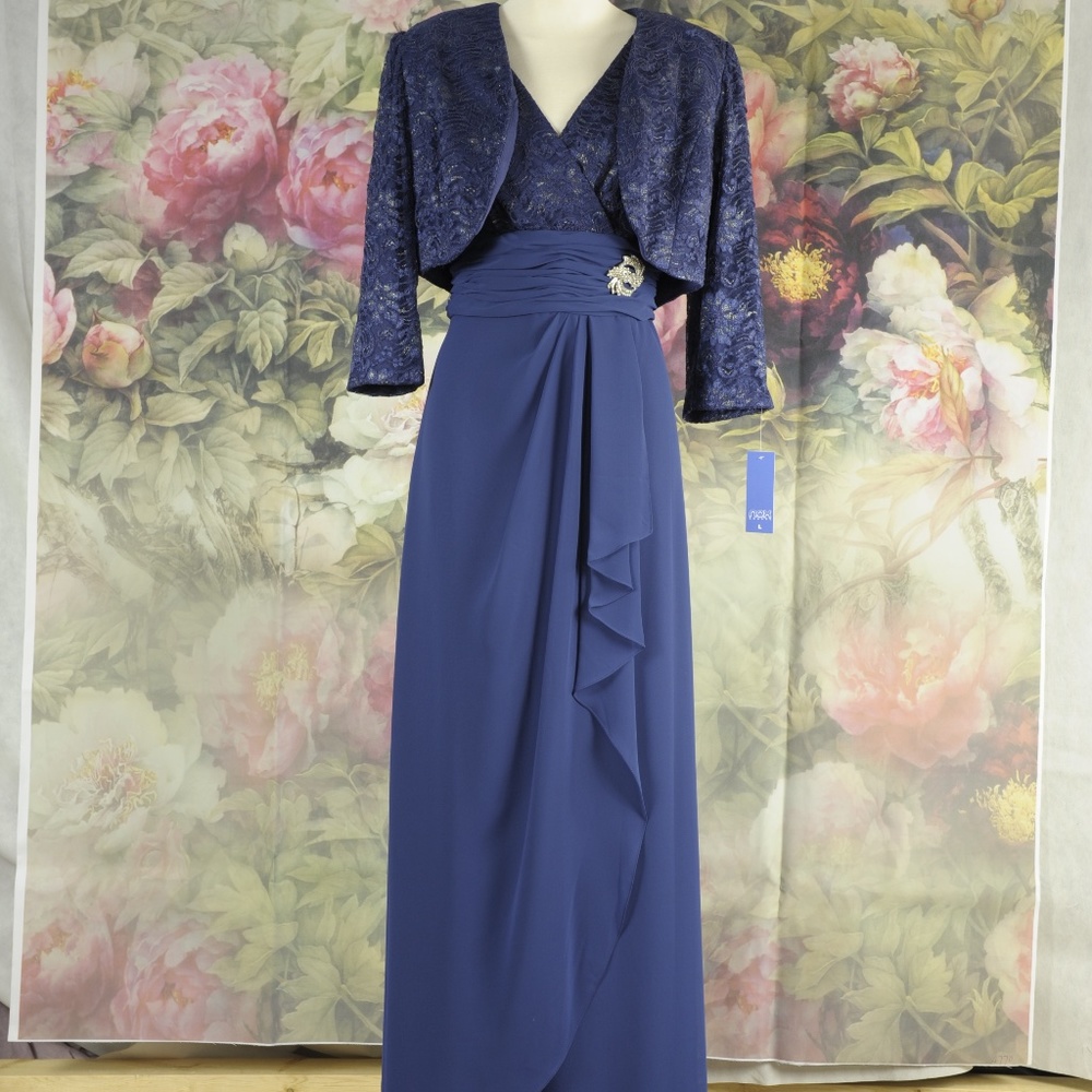 BLUE 2PC FORMAL DRESS WITH BOLERO JACKET SZ L